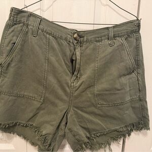 Aerie Green Jean Shorts Relaxed Fit Raw Hem
